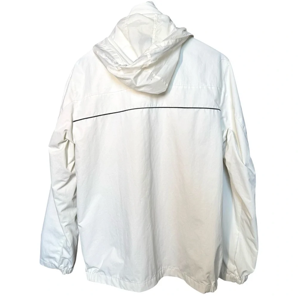 Nautica Men's Large White Sailing Windbreaker Jacket Hood Under Collar Tuck